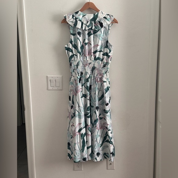 Tory Burch Floral Smoked Printed Dress Ivory Desert Sz M - Picture 5 of 7